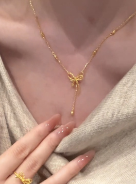 日韩甜美少女感蝴蝶结流苏锁骨链