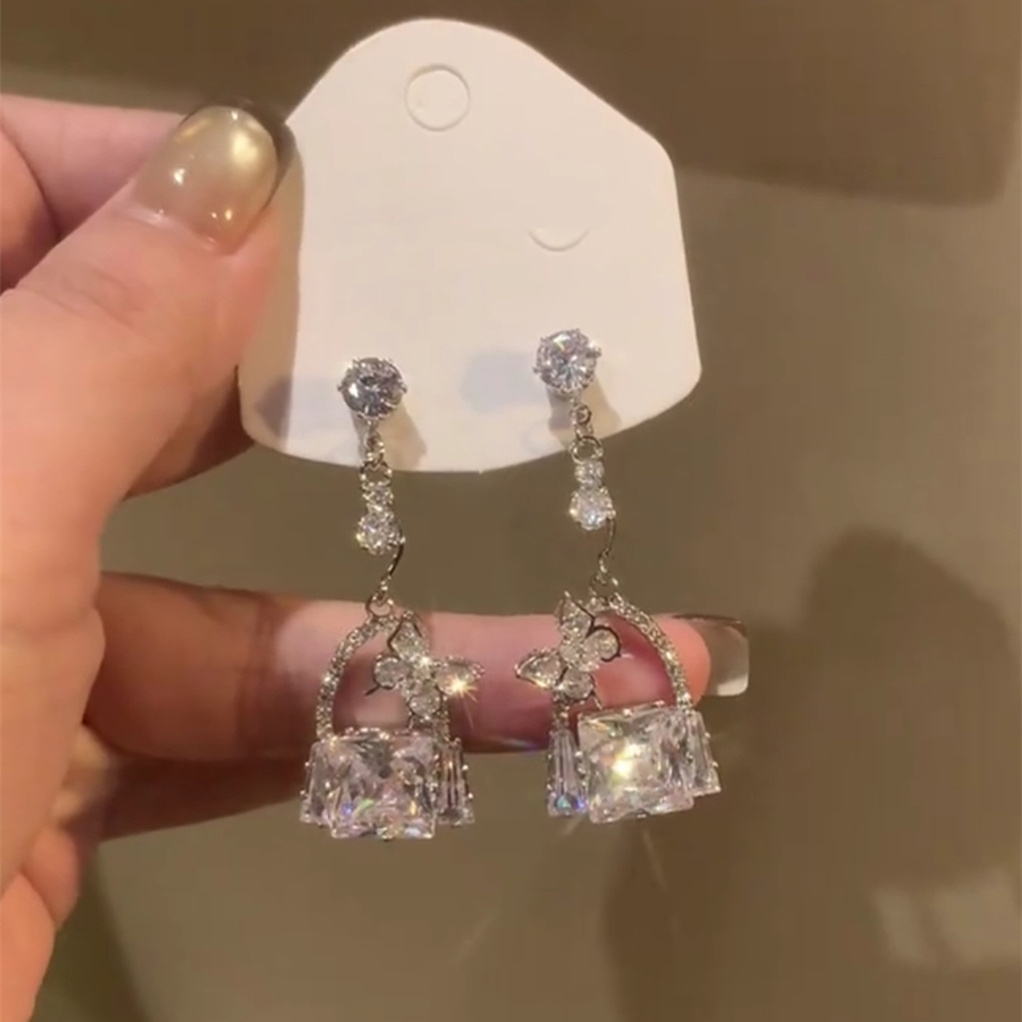 重工轻奢锆石包包耳钉耳环女爆闪设计感优雅气质耳饰2025新款潮