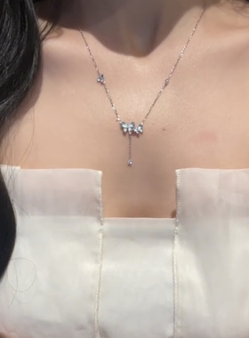 梦幻蓝色画油蝴蝶锁骨链项链女气质日韩少女感温柔百搭配饰2026款