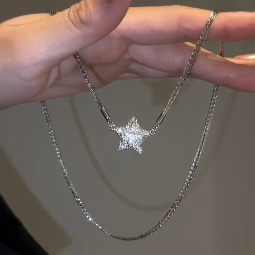 设计感满钻磁力五角星项链女短款