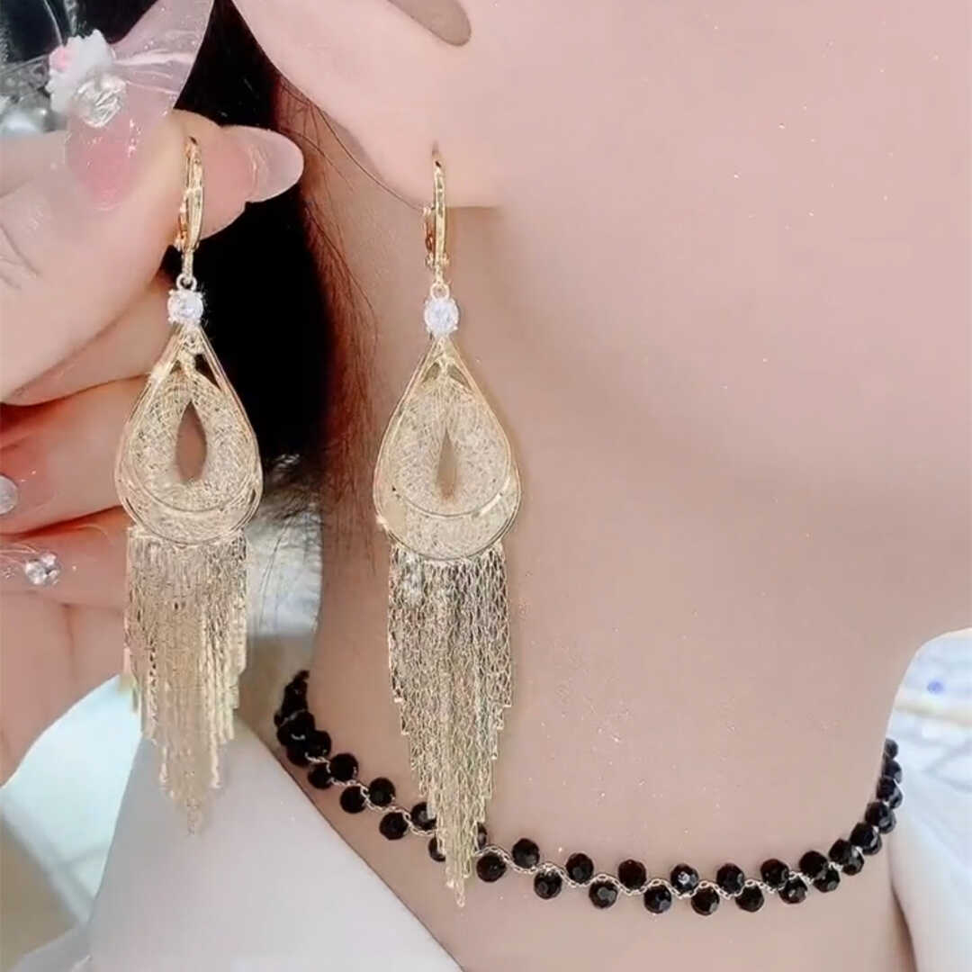 长款水滴设计感流苏耳饰网红