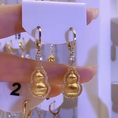 复古金色拉丝葫芦耳坠耳环女设计感新中式轻奢原创耳饰2025新款潮