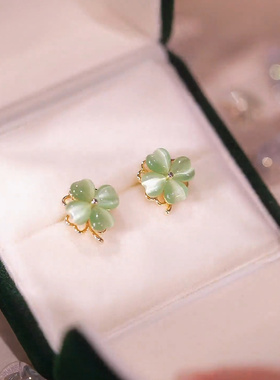 绿野仙镜可旋转爱心猫眼耳钉耳环女设计感网红百搭耳饰2022新款潮