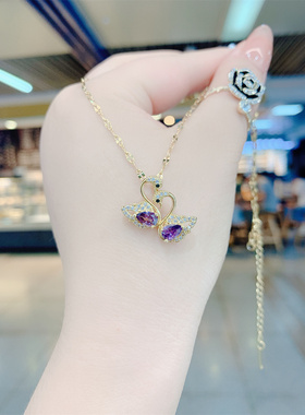 双天鹅钛钢网红吊坠新款潮项链