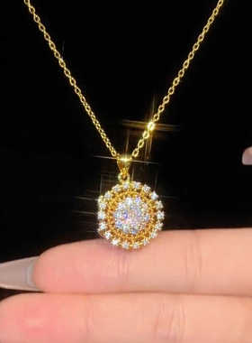 百搭金色镶钻可旋转夏季罗盘项链