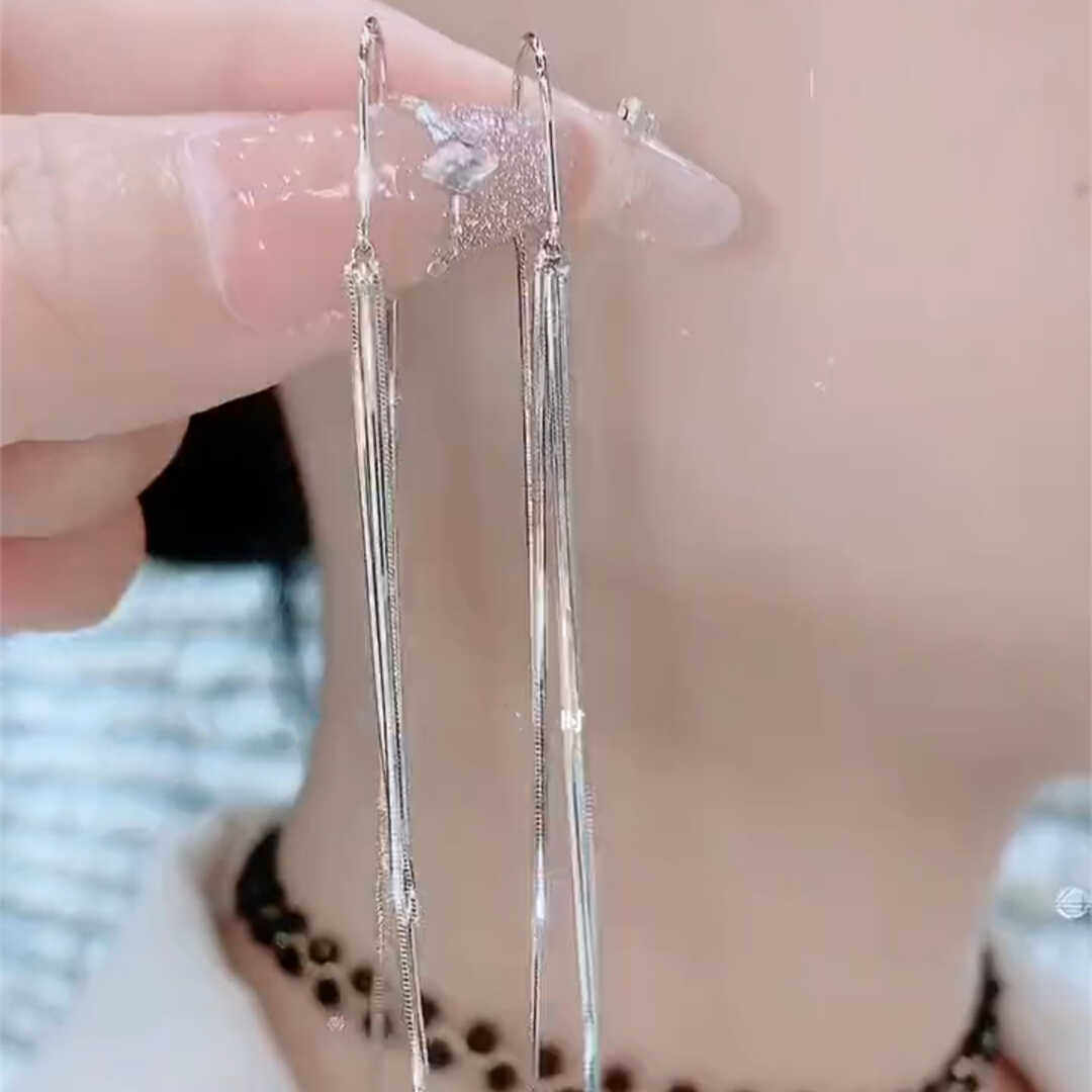 银色长款三颗流苏耳线耳环女简约设计感气质女神耳饰显瘦脸耳坠潮