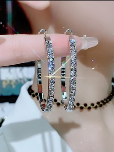 满钻银色夸张大耳圈耳环女欧美设计感网红百搭耳饰2023新款防过敏