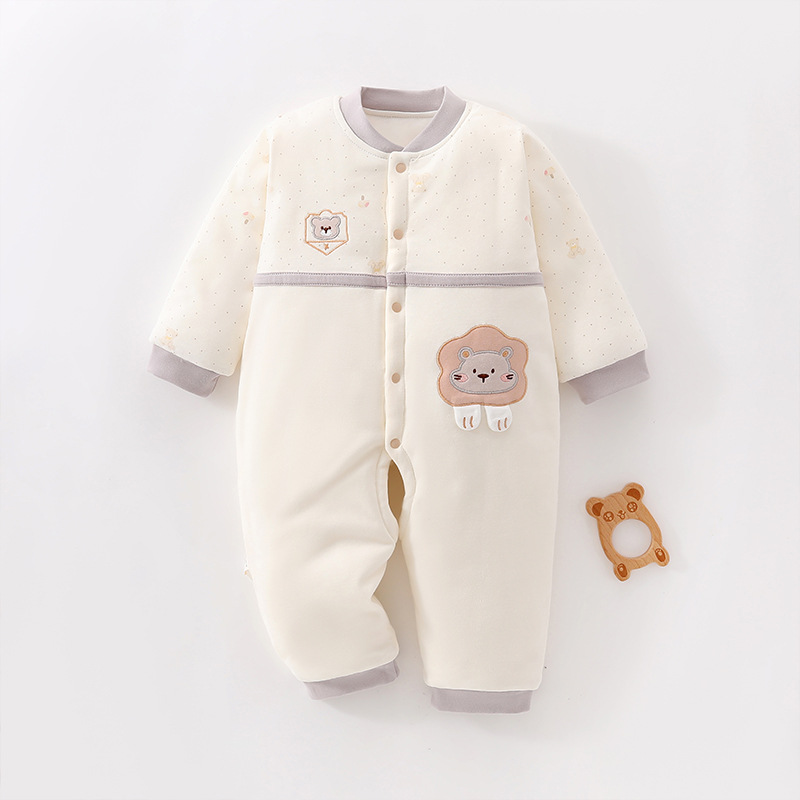 婴儿衣服连体衣夹棉120克a类纯棉婴幼儿宝宝外出外穿保暖冬款