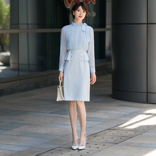 AD轻奢粉色法式连衣裙艺考主持气质优雅女神范西装裙式场合礼服