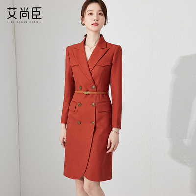 艾尚臣春秋西装连衣裙女灰色高级感正式场合职业套裙气质通勤正装