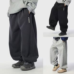 男童加绒卫裤2025冬季新款韩版儿童运动裤宽松小字母束脚长裤子潮