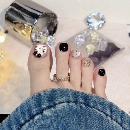 【美甲+固态胶+烤灯】黑KT猫眼穿戴甲美甲贴片脚趾甲可拆卸假指甲