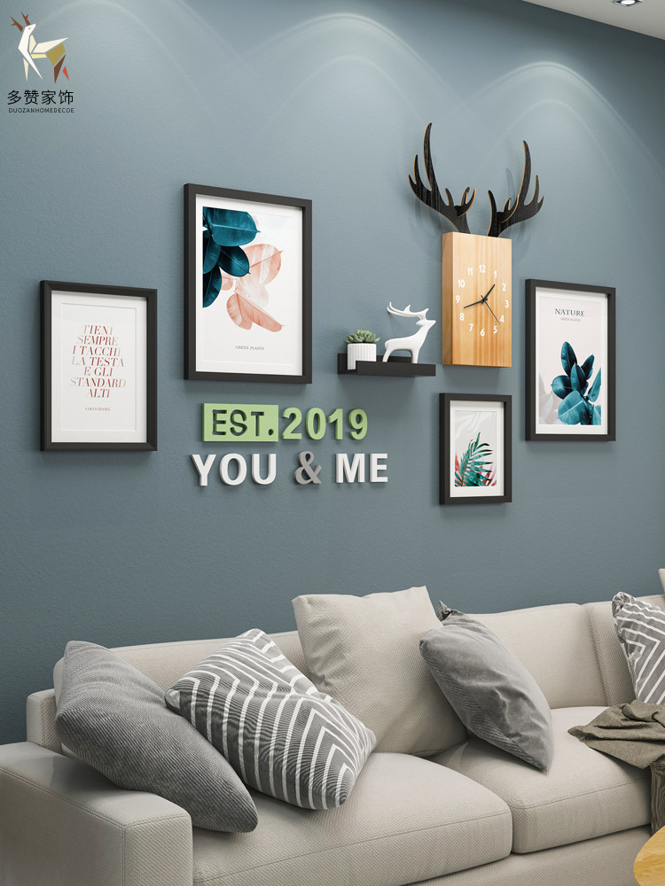 Nordic style photo wall decoration Dining room photo frame hanging wall creative combination album background solid wood simple photo wall