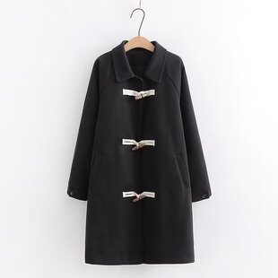 日系软妹冬季新款小个子夹棉牛角扣呢子大衣复古中长款毛呢外套女