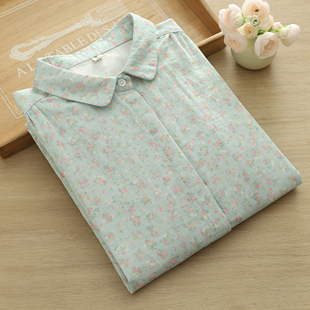 衬衫 双层棉纱印花长袖 女韩范百搭宽松柔软纯棉衬衣 新款 2026春季