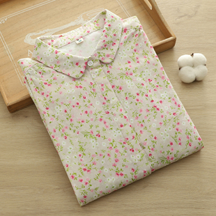 宽松双层棉纱减龄百搭衬衣柔软打底衫 文艺小清新碎花衬衫 女长袖