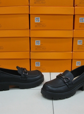 53018-030美之美2025年秋季新款小皮鞋圆头单鞋金属扣软皮乐福鞋