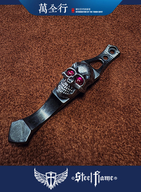 万全行 钢火Steel Flame Ti2联名版 宝石眼骷髅银笔夹高端EDC背夹