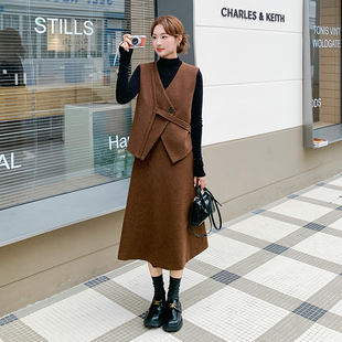 2025冬季韩系时髦呢料马甲套装裙女名媛风