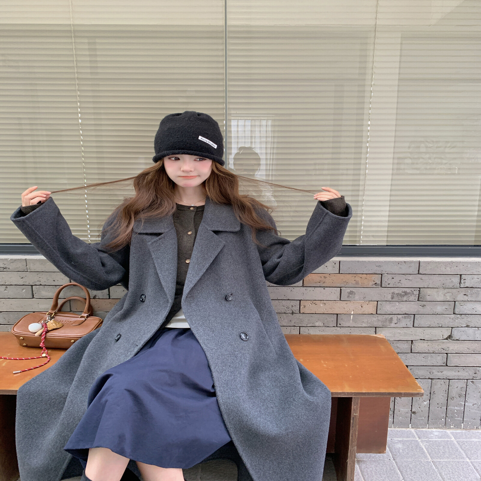 高级感灰色长款双面呢羊绒大衣女2025新款韩版气质外套