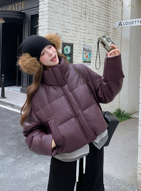 2025新款PU皮短款撞色新国标90%白鸭绒羽绒服1D066-P355-K455