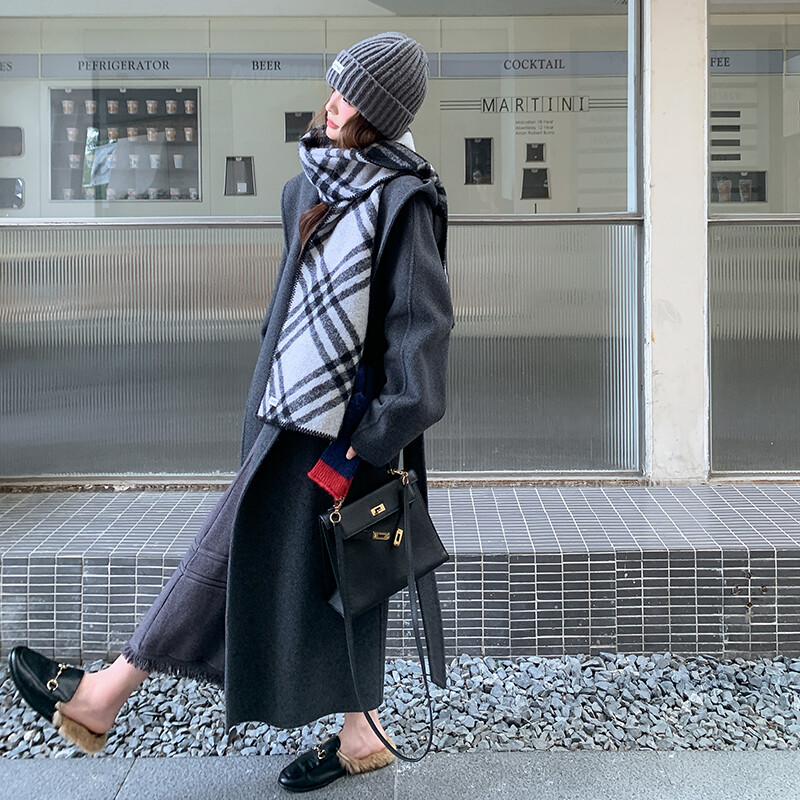 高级感羊绒大衣女2025秋冬新款韩系中长款深灰色毛呢外套