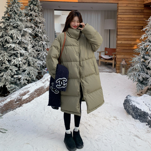 复古风立领长款羽绒服女2025冬新款韩系宽松保暖面包服外套