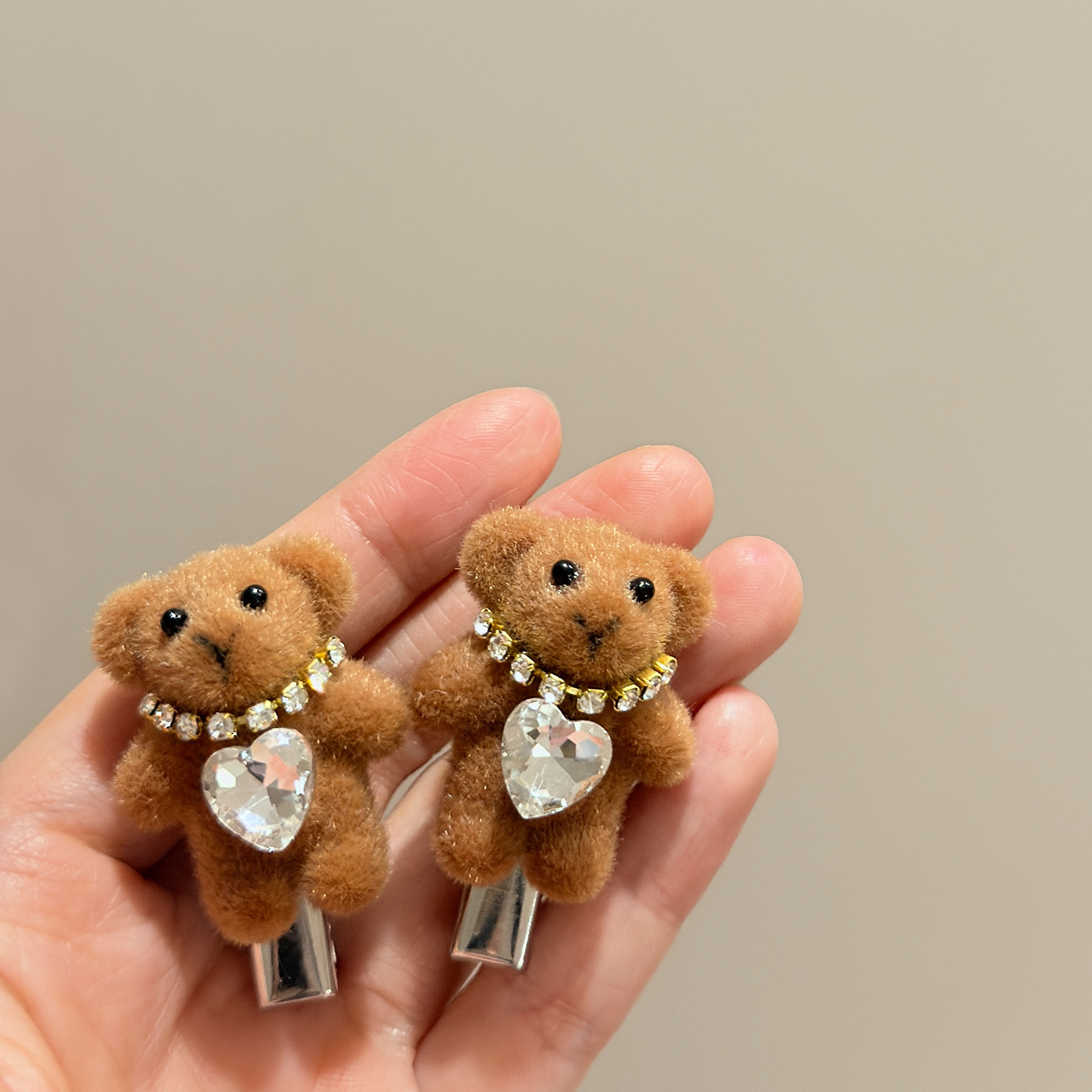 韩国东大门精致闪钻项链植绒小熊发夹可爱百搭侧边刘海碎发鸭嘴夹