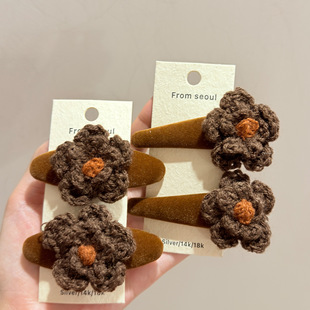 韩国气质针织毛线花朵发夹时尚高级感百搭侧边刘海碎发BB夹子发饰