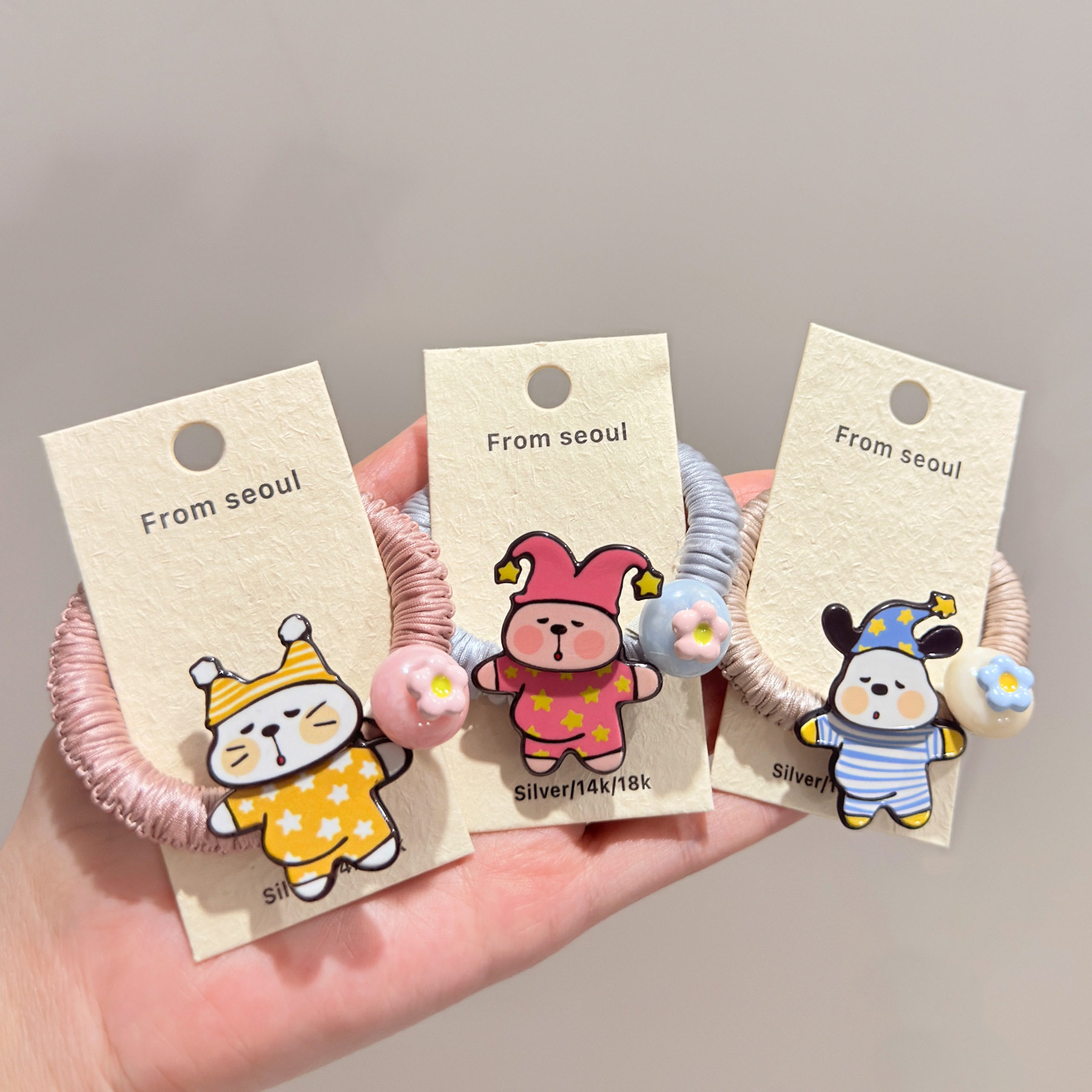 韩国网红卡通醋酸睡衣小熊大肠发圈甜美少女心减龄扎马尾头绳发绳