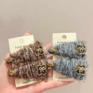 韩国气质秋冬毛线缠绕蝴蝶结发夹时尚百搭复古侧边刘海碎发BB夹子