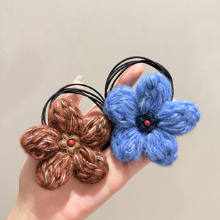 韩国东大门气质毛线针织花朵大肠发圈时髦洋气减龄马尾头绳发绳女