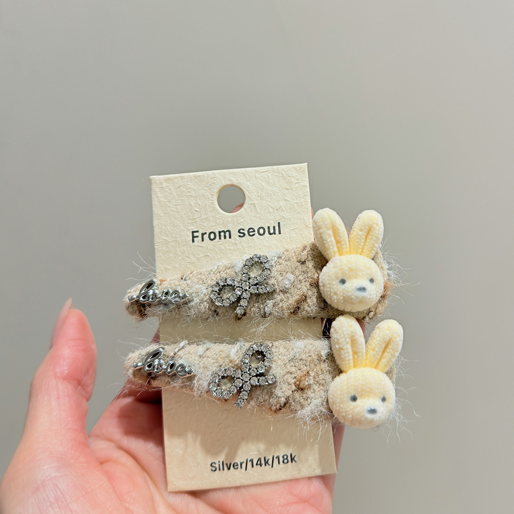 韩国精致可爱奶糖植绒小兔发夹甜美少女时尚个性侧边刘海碎发bb夹