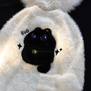 奶fufu英短小黑猫情侣慵懒风毛衣外套女秋冬2024新款马海毛针织衫