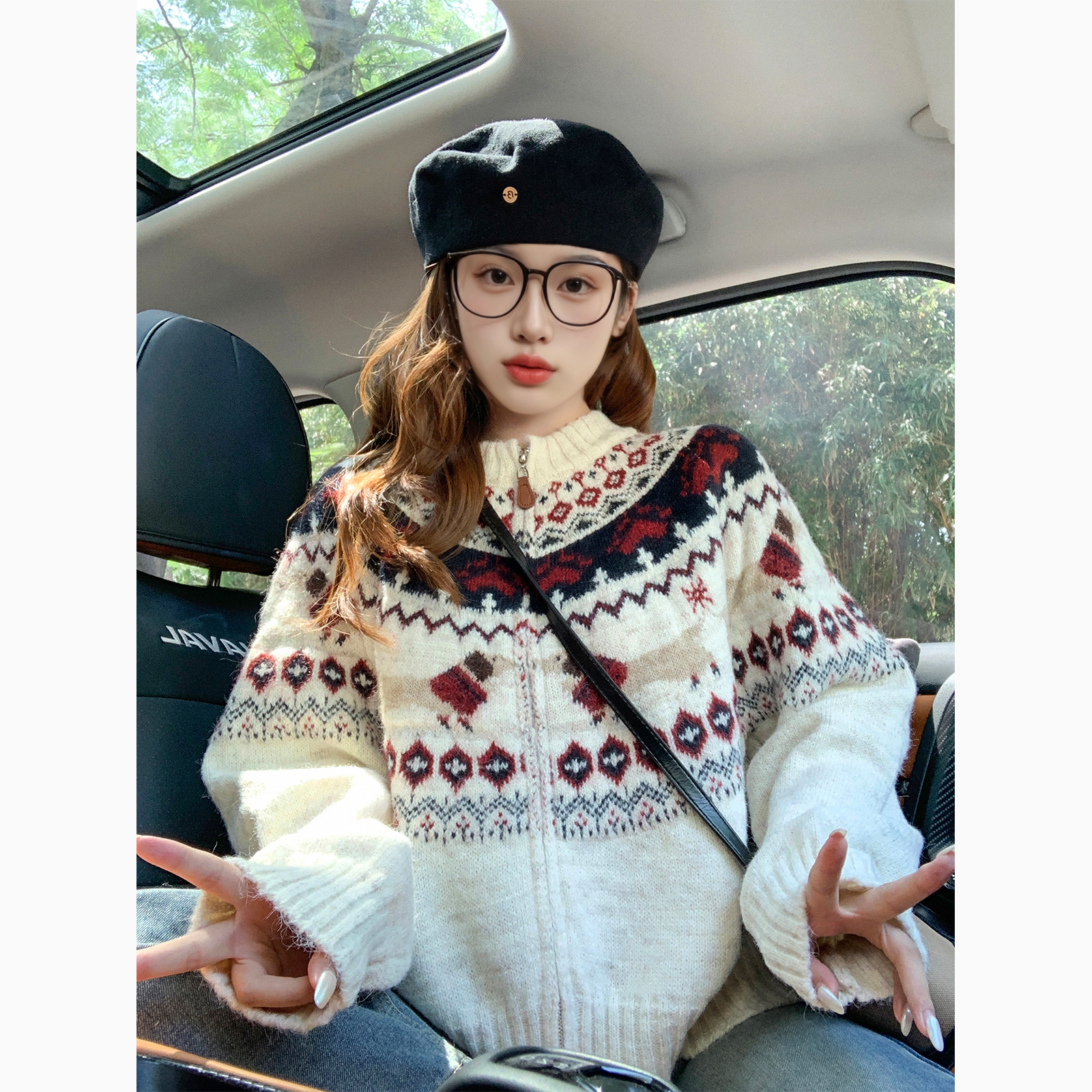 撞色费尔岛开衫潮牌毛衣女秋冬2025新款慵懒高级感减龄针织衫外套