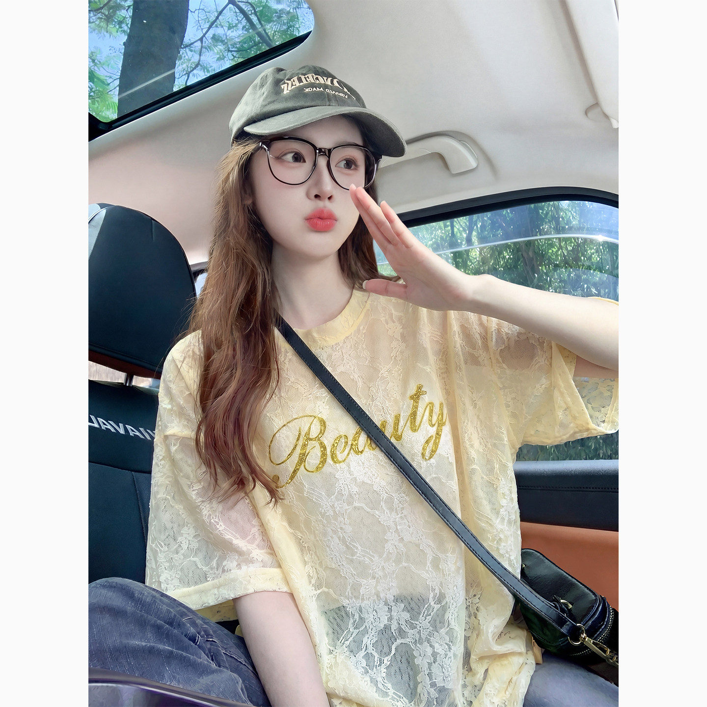黄色蕾丝轻薄潮牌短袖t恤女夏季2026新款小众减龄高级感上衣体恤