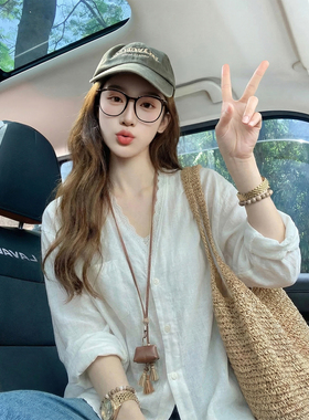 白色蕾丝轻薄防晒开衫长袖衬衫女春季小众减龄显瘦高级感上衣外套