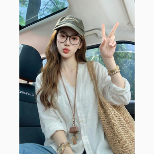 白色蕾丝轻薄防晒开衫长袖衬衫女春季小众减龄显瘦高级感上衣外套