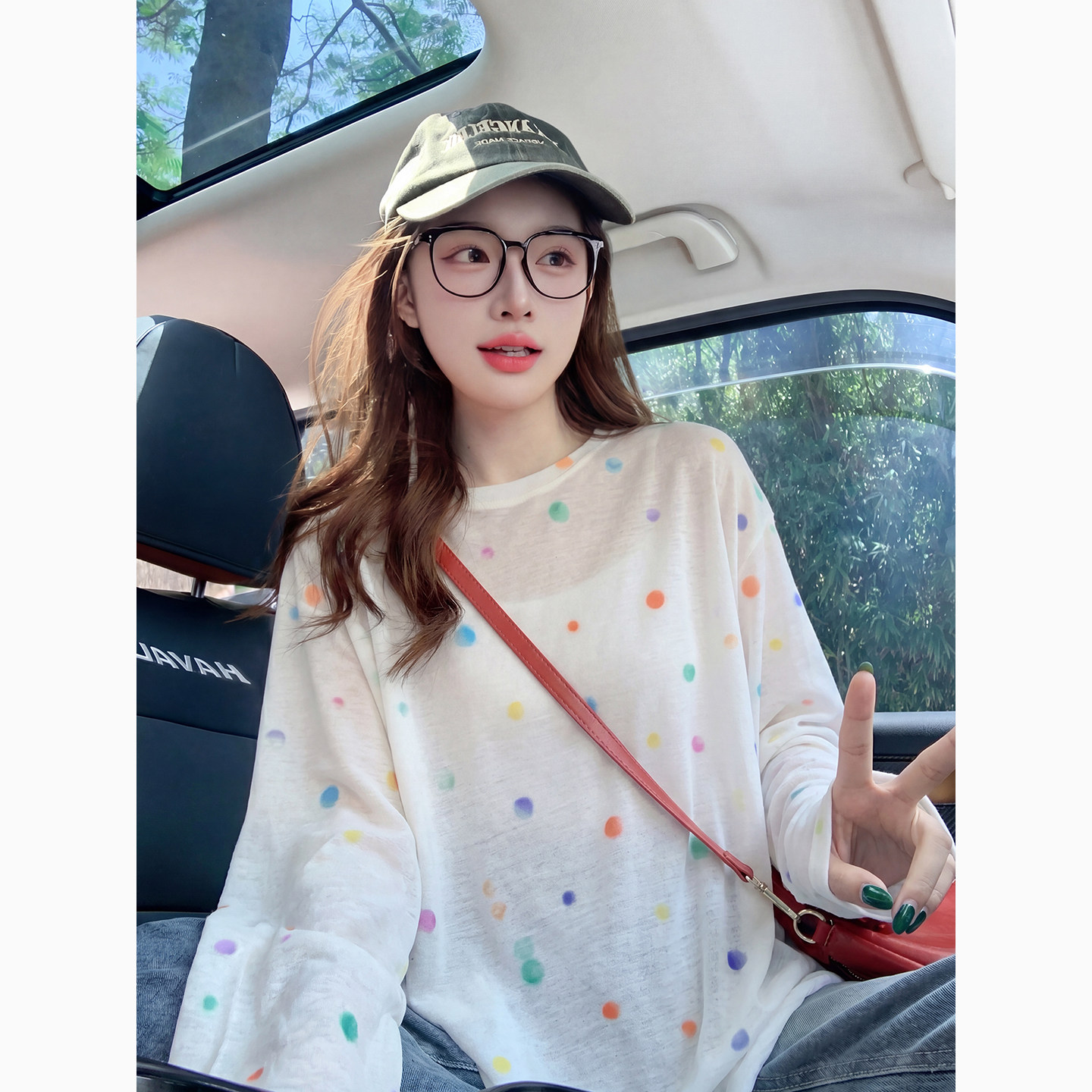 彩色波点多巴胺穿搭长袖t恤女夏季2026新款小众减龄防晒罩衫上衣