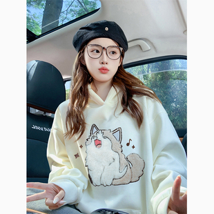 oversize上衣外套女 2026年新款 可爱情侣装 连帽加绒加厚卫衣女冬季