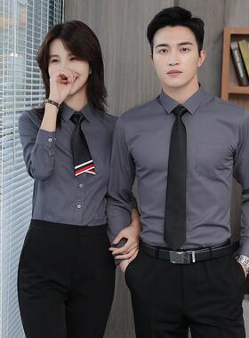 灰色衬衫男女职业装4S店工作服酒店销售经理短袖衬衫定制绣花标志