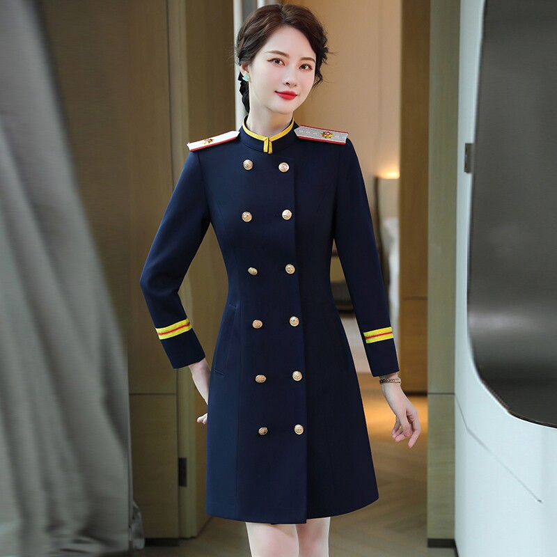 军鼓服装女款2023春秋季空姐制服双排扣军装立领连衣裙乐队演出服