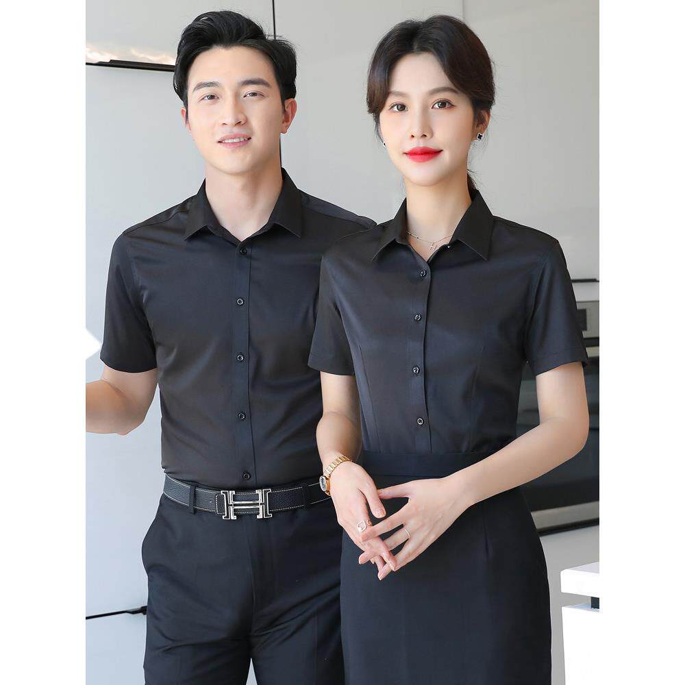 黑色衬衫男士免烫修身短袖商务专业衬衫夏季Ktv服务员工作服工装