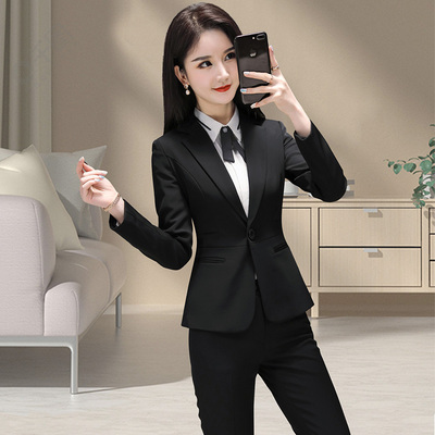 黑色西装套装女春秋气质职业装小个子面试正装酒店西服外套工作服