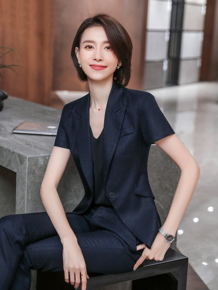 西服套装女夏季时尚气质正装短袖套裙售楼工装职业装珠宝店工作服