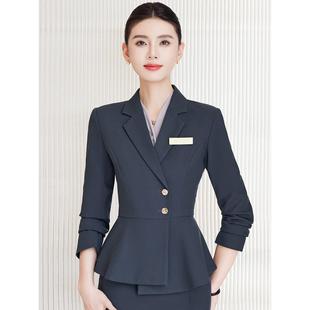 灰色收腰西装女秋冬职业套装珠宝店工作服酒店前台美容院经理高端