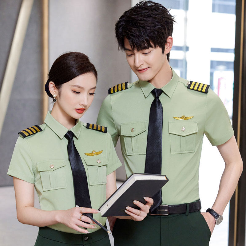 绿色军鼓乐队表演服男女同款衬衫空姐空少制服酒店俱乐部工装衬衣