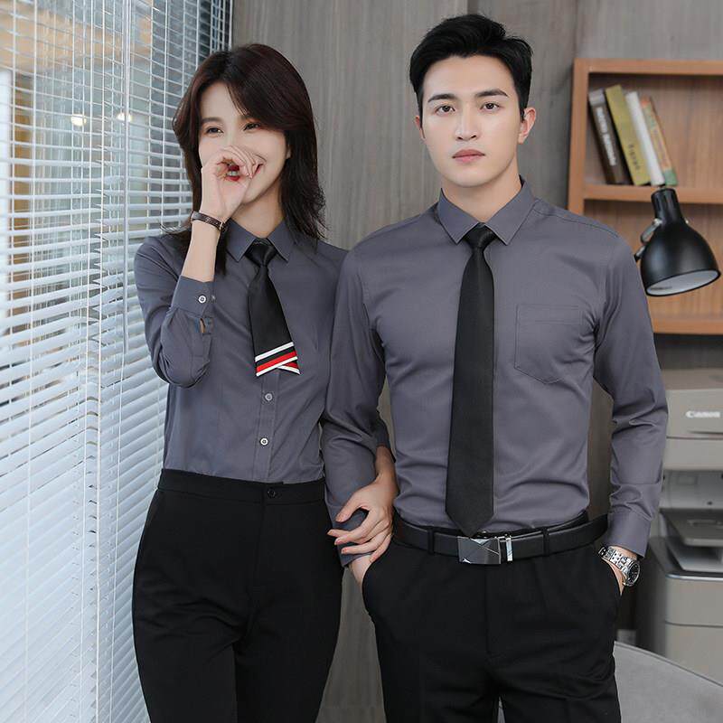 灰色衬衫职业套装男女4S店工作服酒店销售经理短袖衬衣定制绣logo