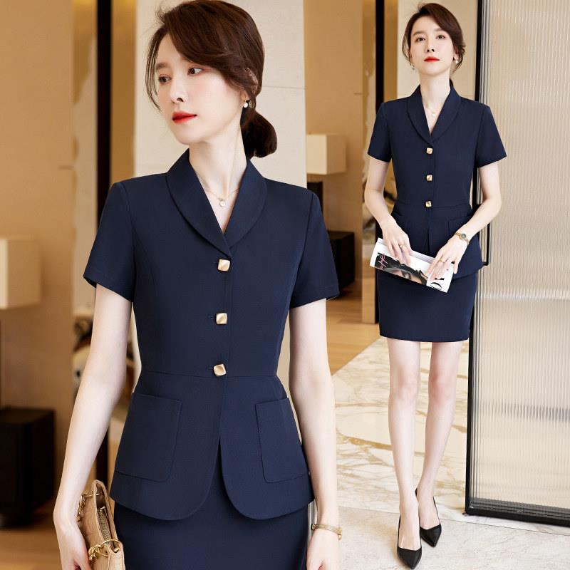 短袖薄款西装套装女夏季职业气质女神范工装珠宝店工作服正装西服