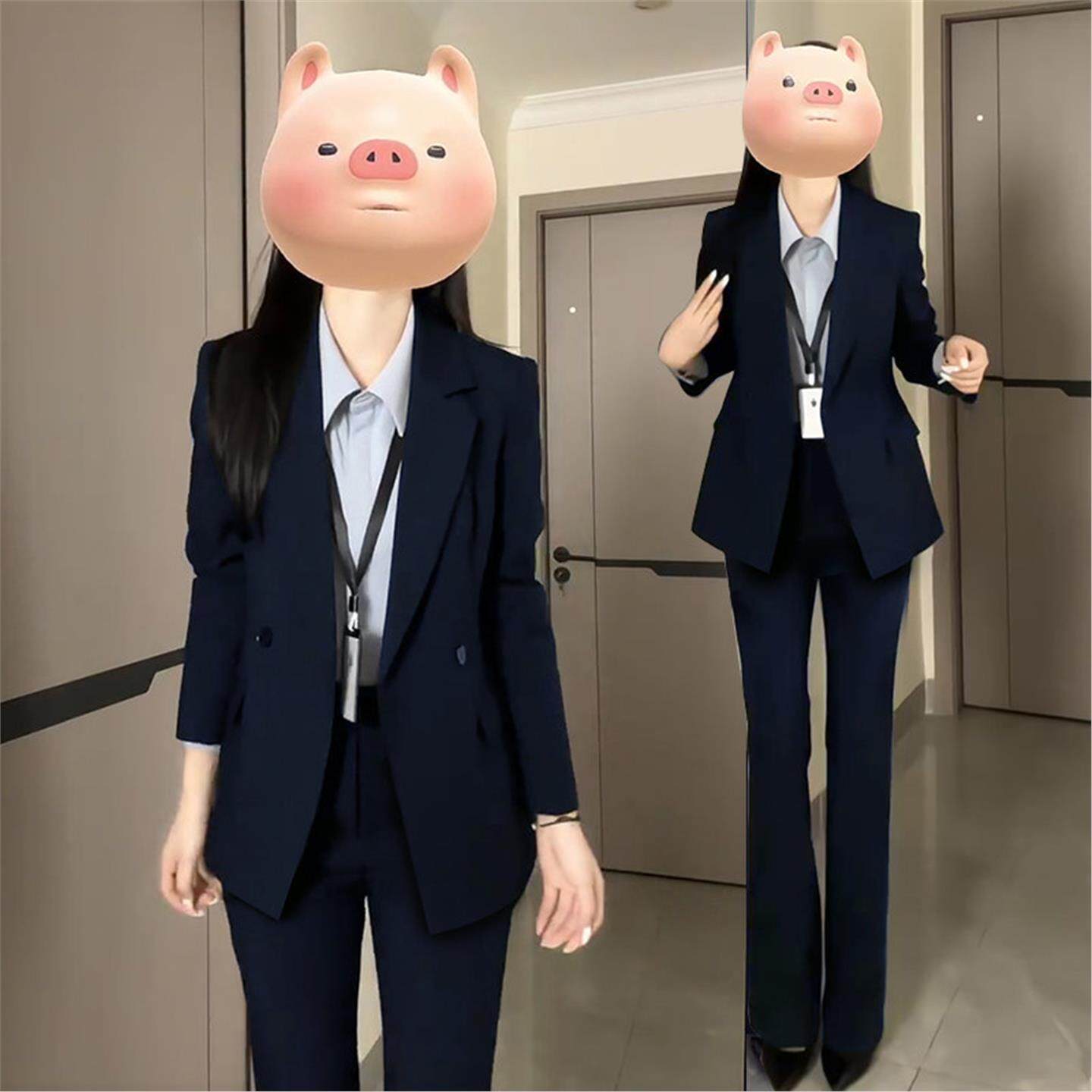 藏青色西装套装女秋季大学生正式场合面试正装通勤工作服职业西服